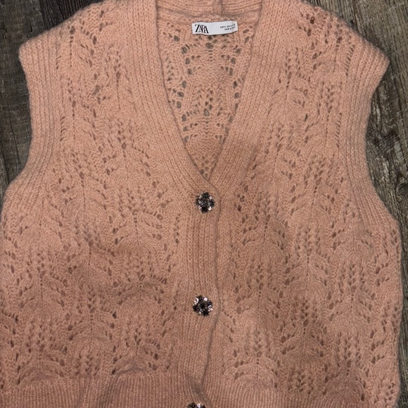 Zara Sweater vest Size Small with Jewel Buttons Salmon Pink Knitted - Picture 6 of 9